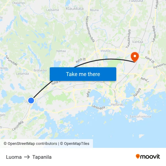 Luoma to Tapanila map
