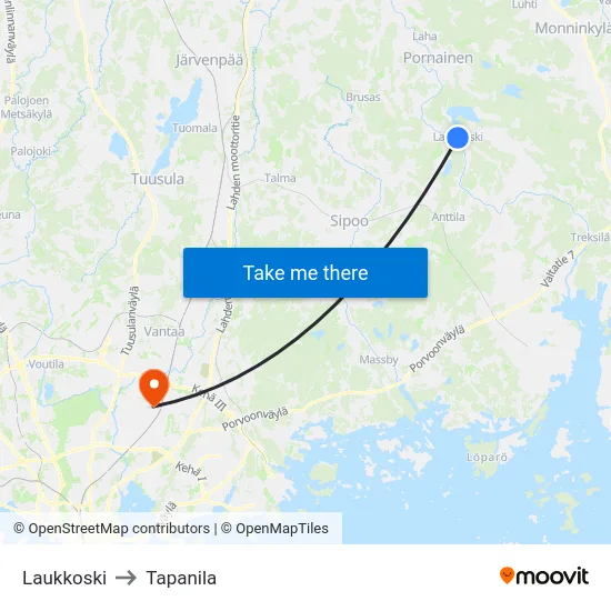 Laukkoski to Tapanila map