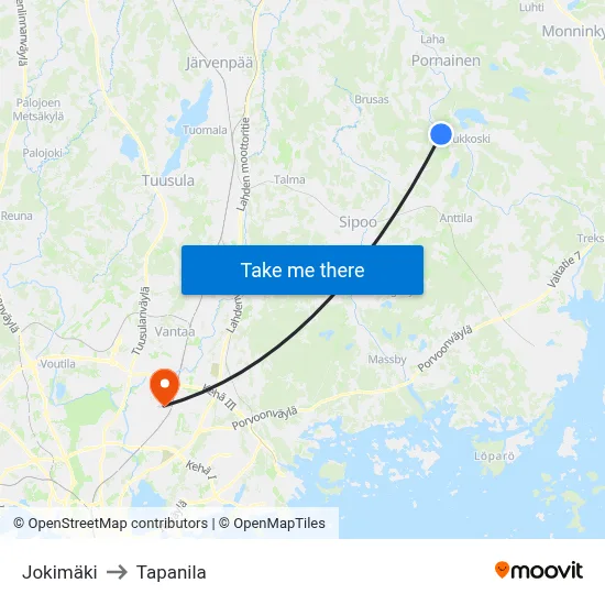 Jokimäki to Tapanila map