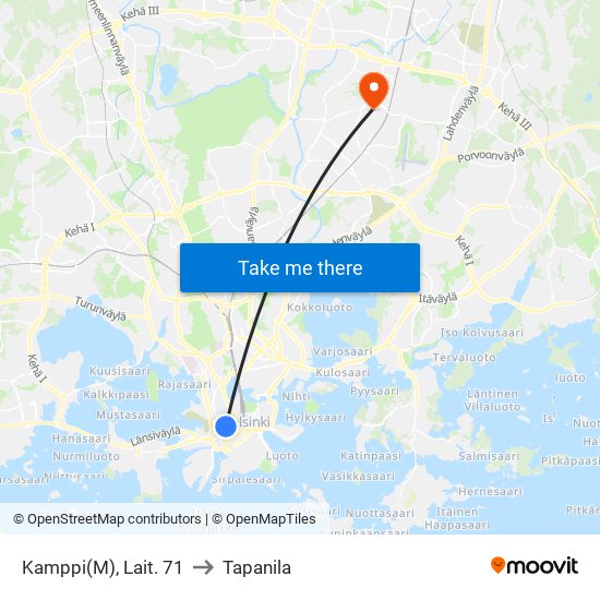Kamppi(M), Lait. 71 to Tapanila map