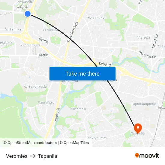 Veromies to Tapanila map