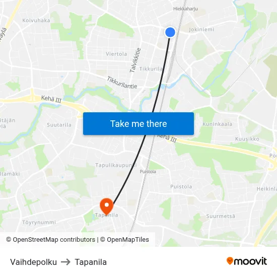 Vaihdepolku to Tapanila map