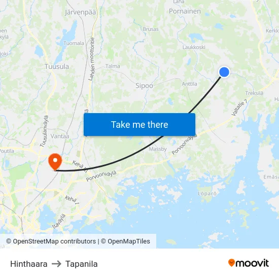 Hinthaara to Tapanila map