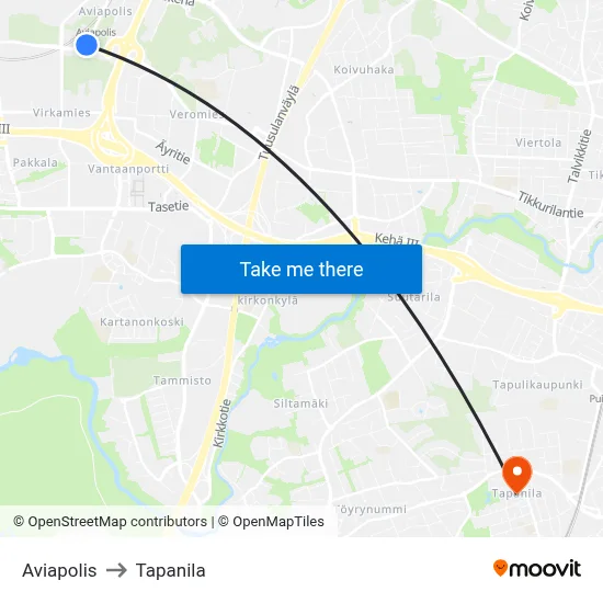 Aviapolis to Tapanila map
