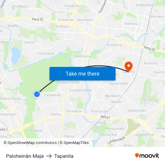 Paloheinä Lodge to Tapanila map