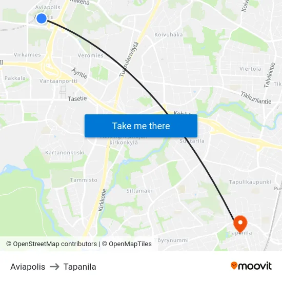 Aviapolis to Tapanila map