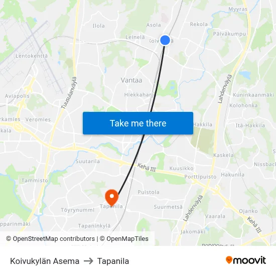 Koivukylä Station to Tapanila map