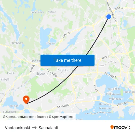 Vantaankoski to Saunalahti map