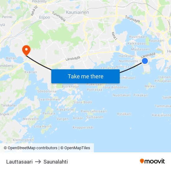 Lauttasaari to Saunalahti map