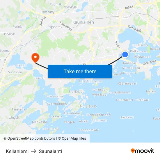 Keilaniemi to Saunalahti map