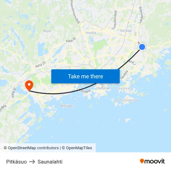 Pitkäsuo to Saunalahti map