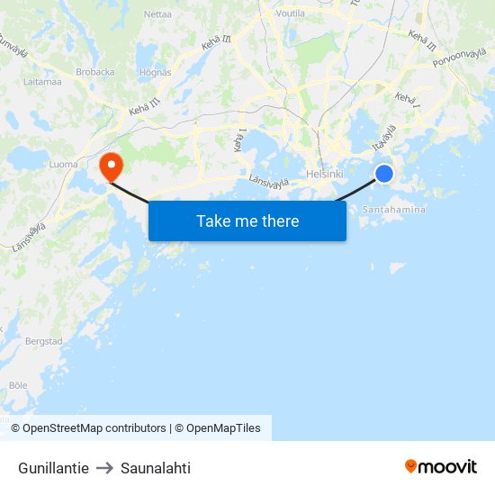 Gunillantie to Saunalahti map