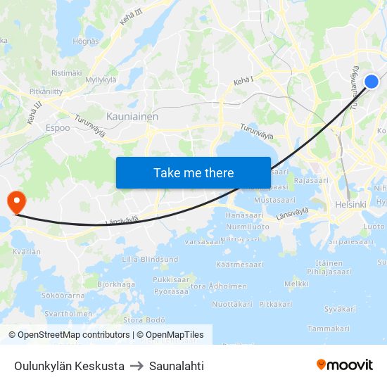 Oulunkylän Keskusta to Saunalahti map