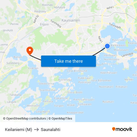 Keilaniemi (M) to Saunalahti map