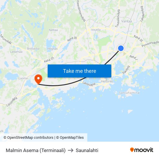 Malmin Asema (Terminaali) to Saunalahti map
