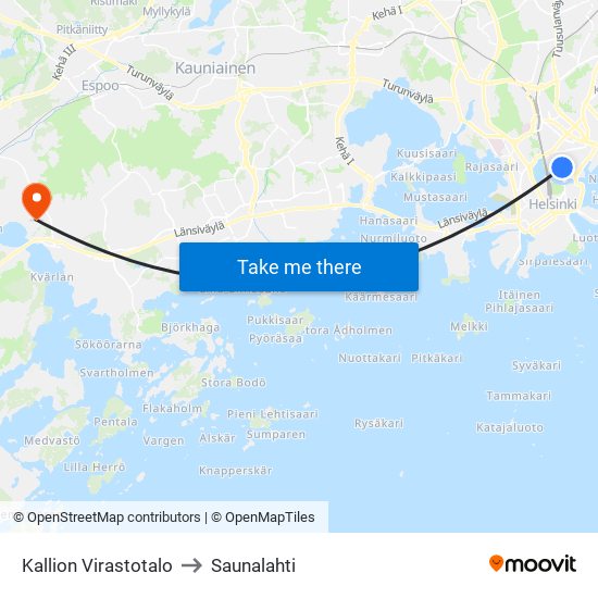 Kallion Virastotalo to Saunalahti map