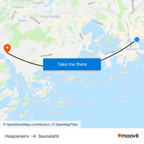Haapaniemi to Saunalahti map