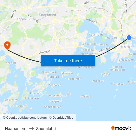 Haapaniemi to Saunalahti map