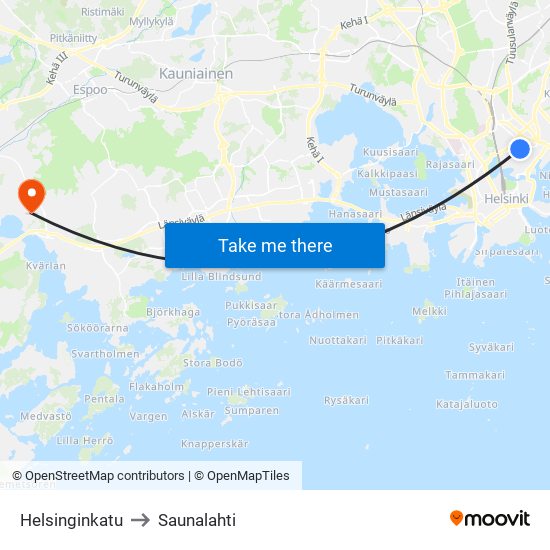 Helsinginkatu to Saunalahti map