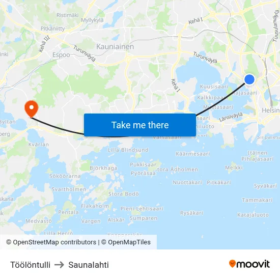 Töölö Toll to Saunalahti map