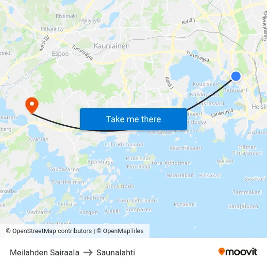 Meilahden Sairaala to Saunalahti map
