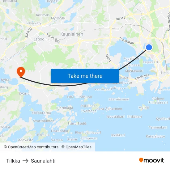 Tilkka to Saunalahti map