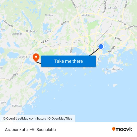 Arabiankatu to Saunalahti map