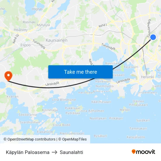 Käpylä Fire Station to Saunalahti map
