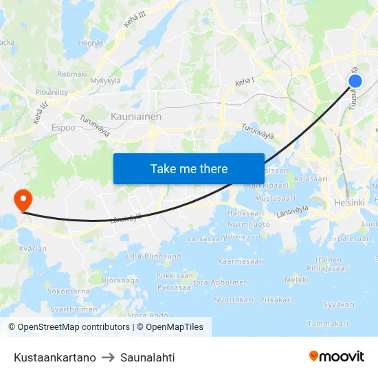 Kustaankartano to Saunalahti map