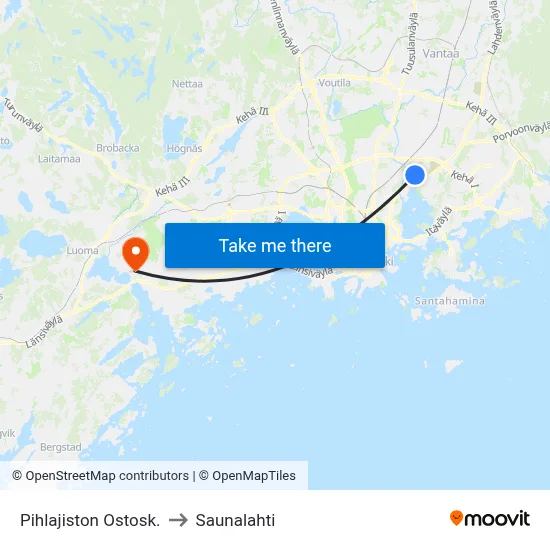 Pihlajisto Shopping Center to Saunalahti map