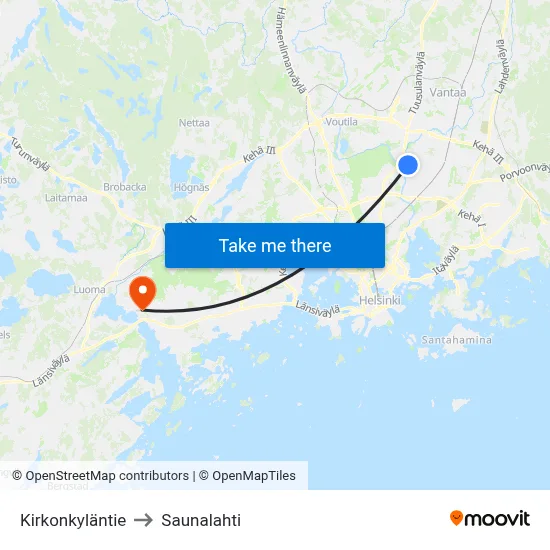 Kirkonkyläntie to Saunalahti map