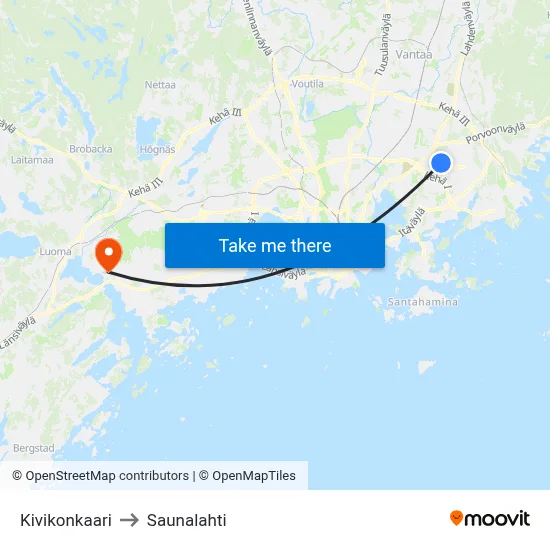 Kivikonkaari to Saunalahti map