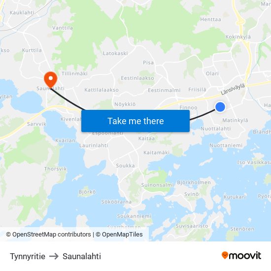 Tynnyritie to Saunalahti map
