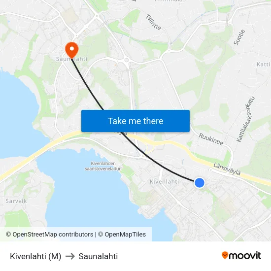 Kivenlahti (M) to Saunalahti map