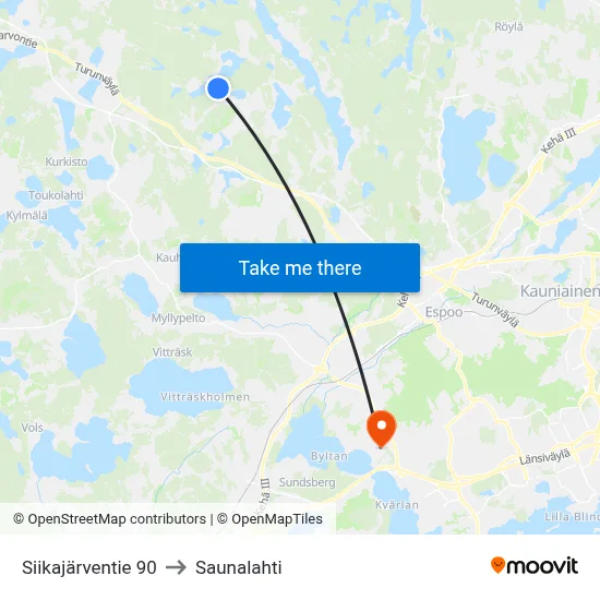 Siikajarventie 90 to Saunalahti map
