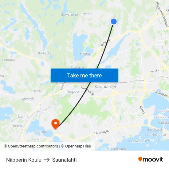 Niipperi School to Saunalahti map