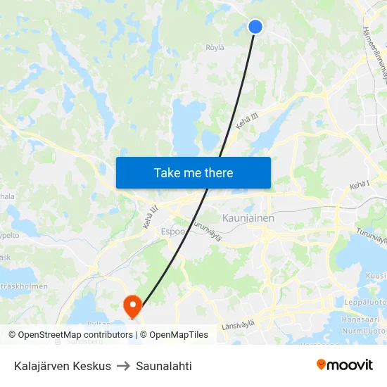 Kalajärvi Center to Saunalahti map