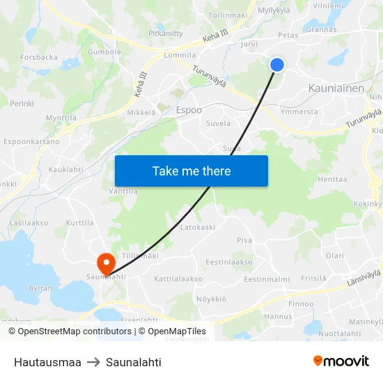 Hautausmaa to Saunalahti map