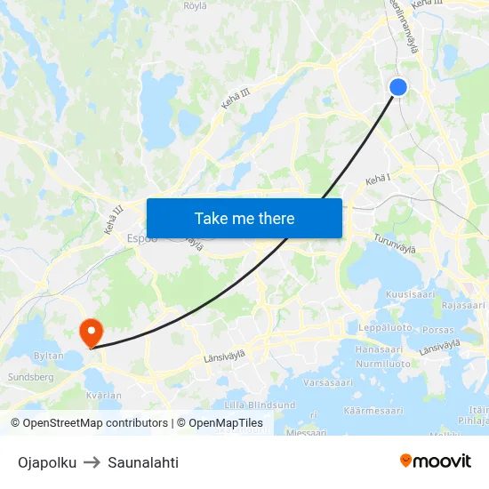 Ojapolku to Saunalahti map