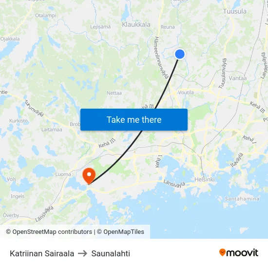 Katriinan Sairaala to Saunalahti map