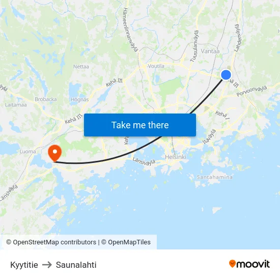 Kyytitie to Saunalahti map