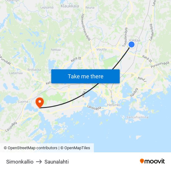 Simonkallio to Saunalahti map