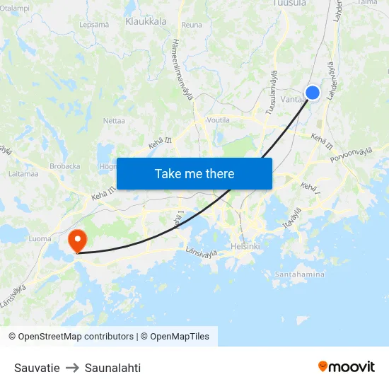 Sauvatie to Saunalahti map