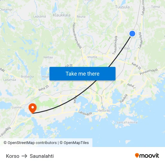 Korso to Saunalahti map