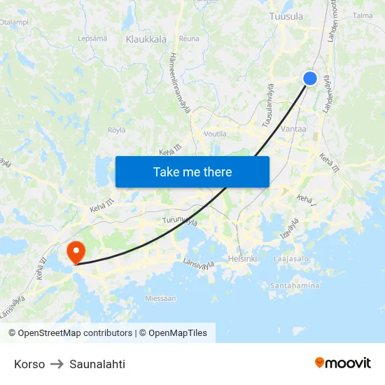 Korso to Saunalahti map