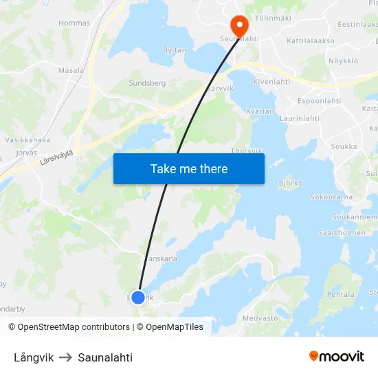Longvik to Saunalahti map