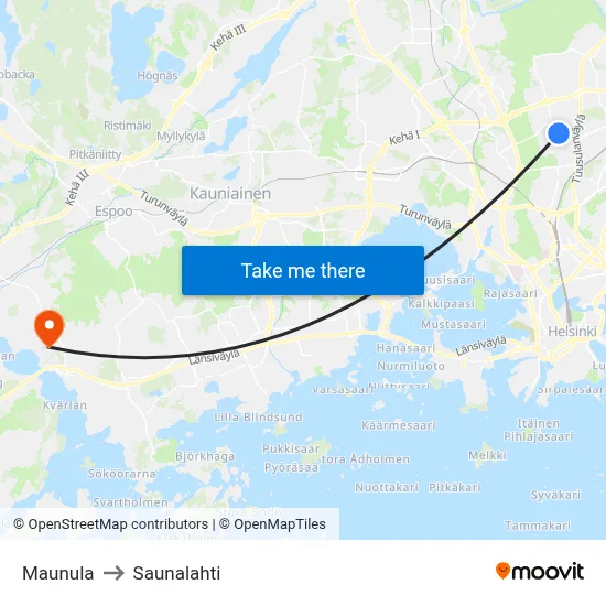 Maunula to Saunalahti map
