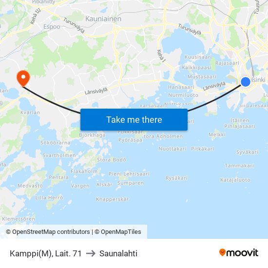 Kamppi(M), Lait. 71 to Saunalahti map