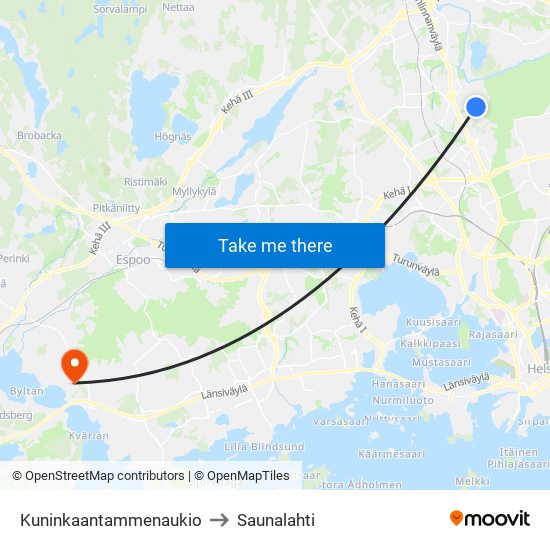 Kuninkaantammenaukio to Saunalahti map