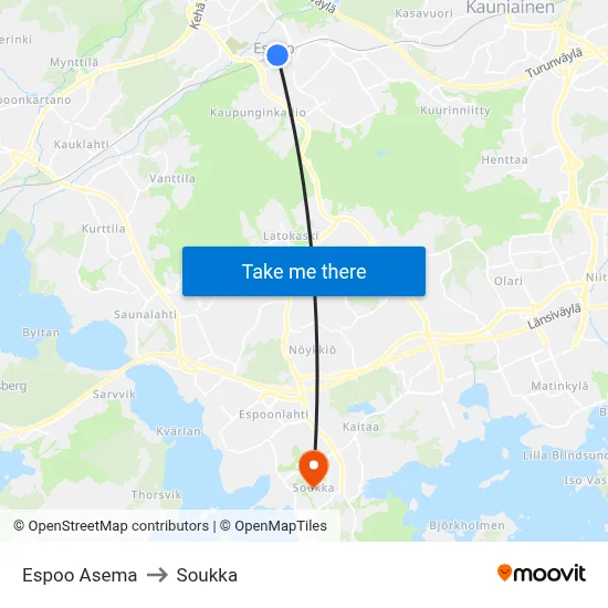 Espoo Asema to Soukka map